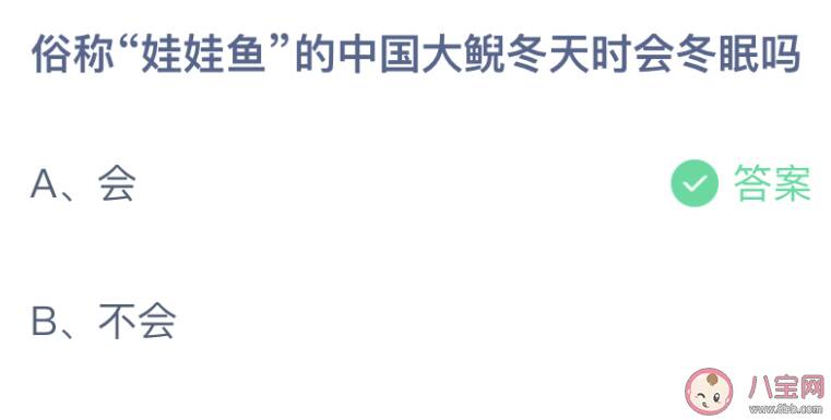 俗称娃娃鱼的中国大鲵冬天时会冬眠吗 蚂蚁庄园1月15日答案介绍